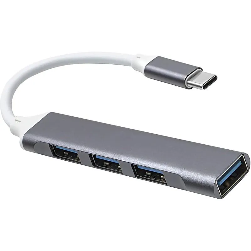 USB 3.0 Hub Type C Adapter 4 Ports 5Gbps OTG Compatible with MacBook Pro - Grey