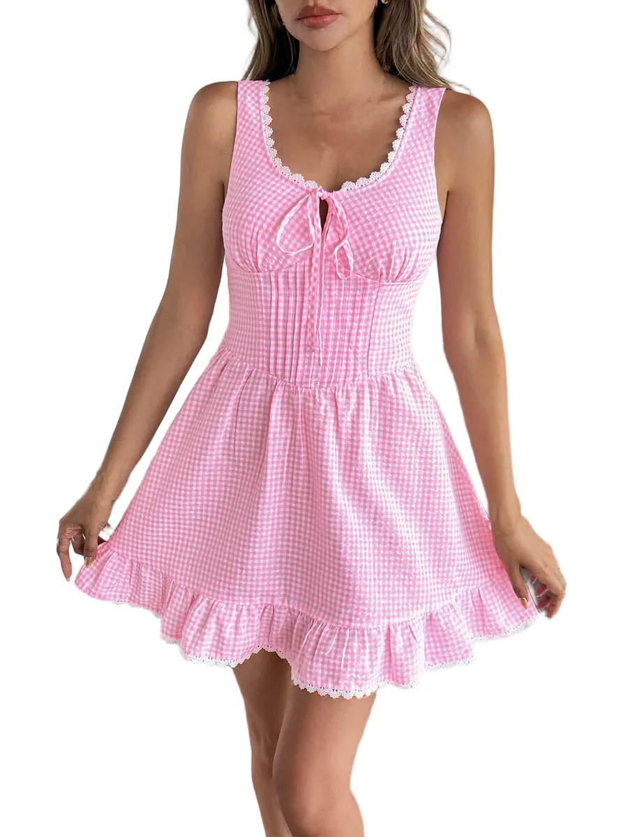 Sweet Girly Style Short Skirt Lace Bow Tie Lace-Up Dress With Straps