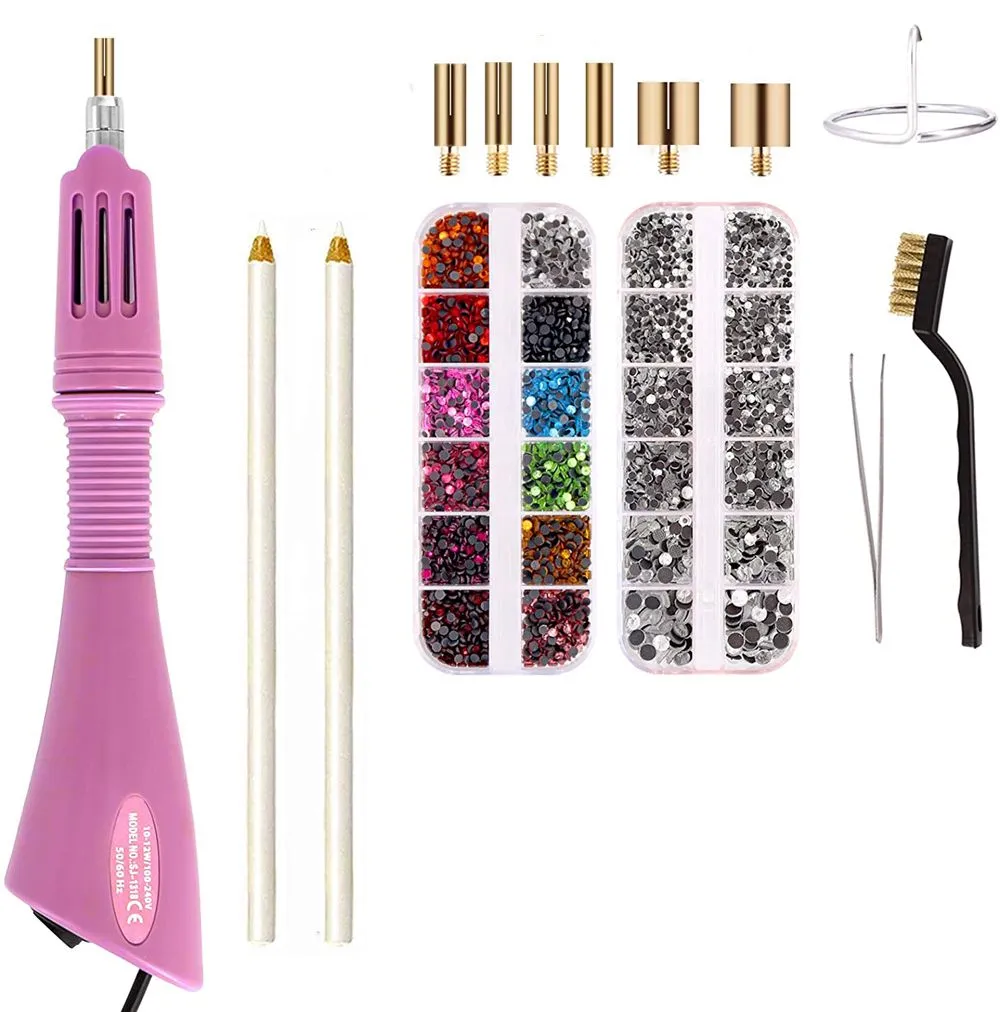 DIY Hot Fix Rhinestone Applicator Clothes Diamond Sewing Hot Gun Tool Kit - Pink