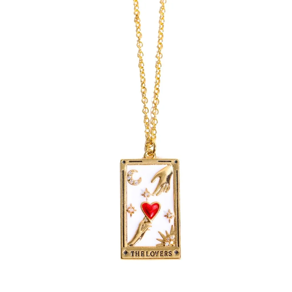 Vintage Tarot Square Pendant Necklace - LOVERS
