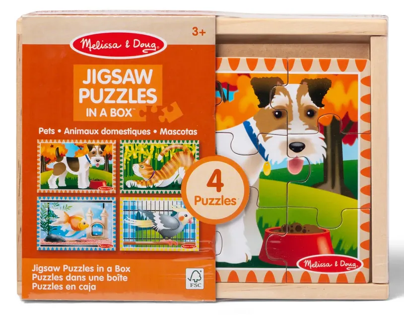 Melissa & Doug Pets Jigsaw Puzzles In a Box (4 Puzzles - 12 Piece)