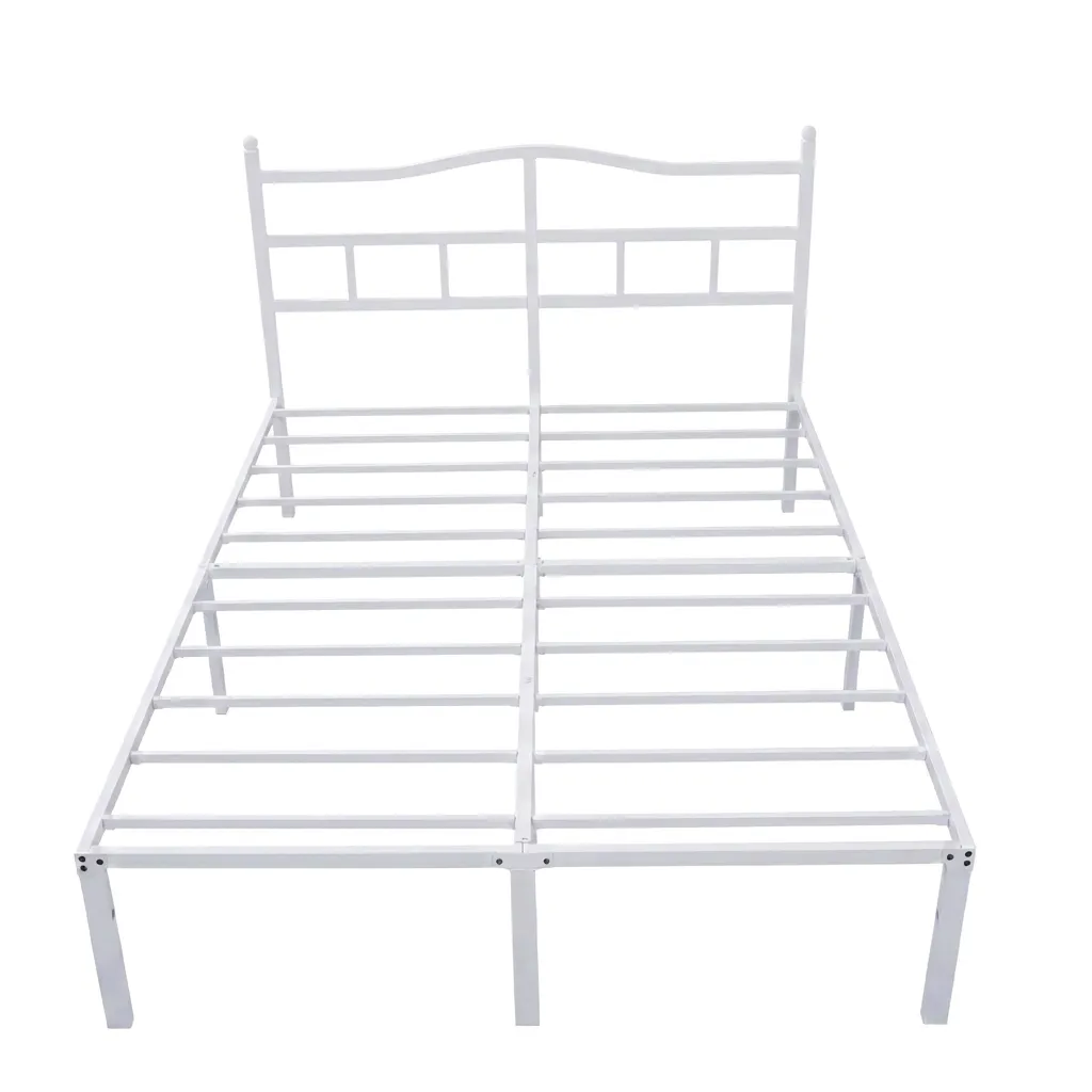 Sturdy White Steel Double Bed Frame | Curved Headboard 2019×1514mm Bed Base