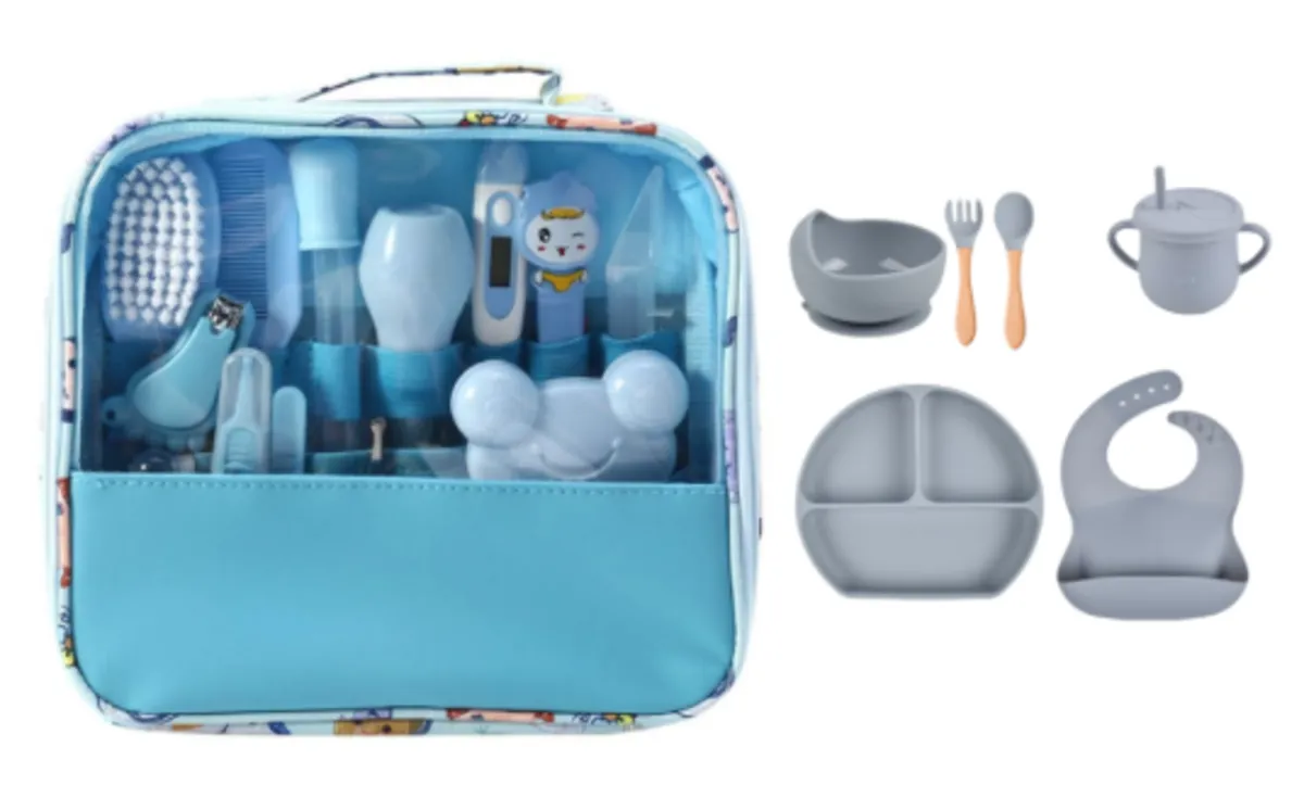 6 Piece BPA Free Feeding Set and Baby Grooming Care Kit By Uba - Blue