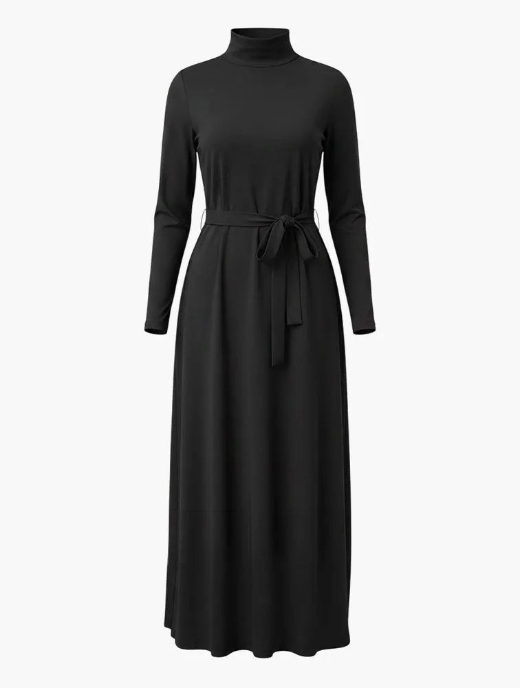 TRENDYOL Standing Collar Belted Maxi Dress