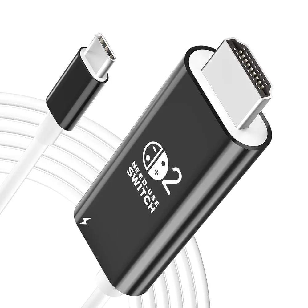USB-C to HDMI Adapter Cable with 4K Switch Dock and 100W Charging - black  white