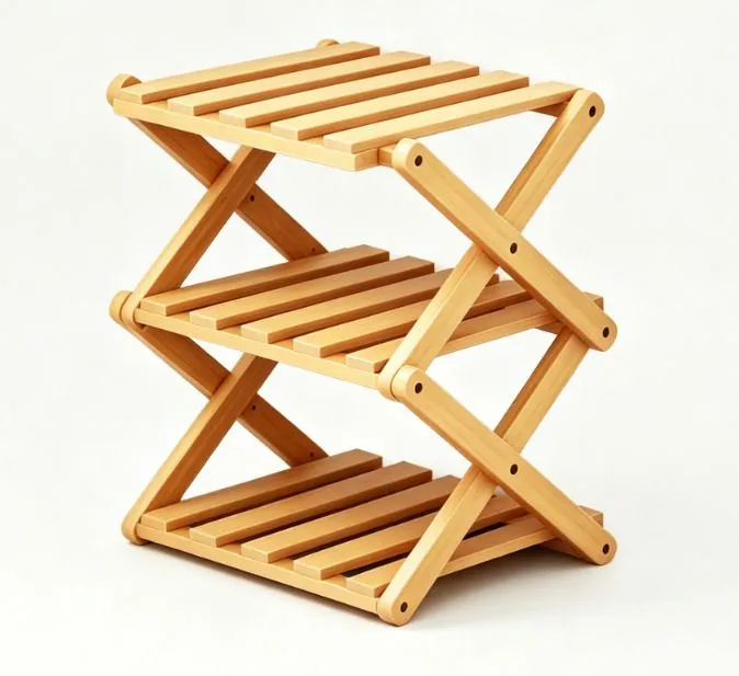 3-Tier Foldable Bamboo Shoe Rack, No-Assembly Storage Shelf
