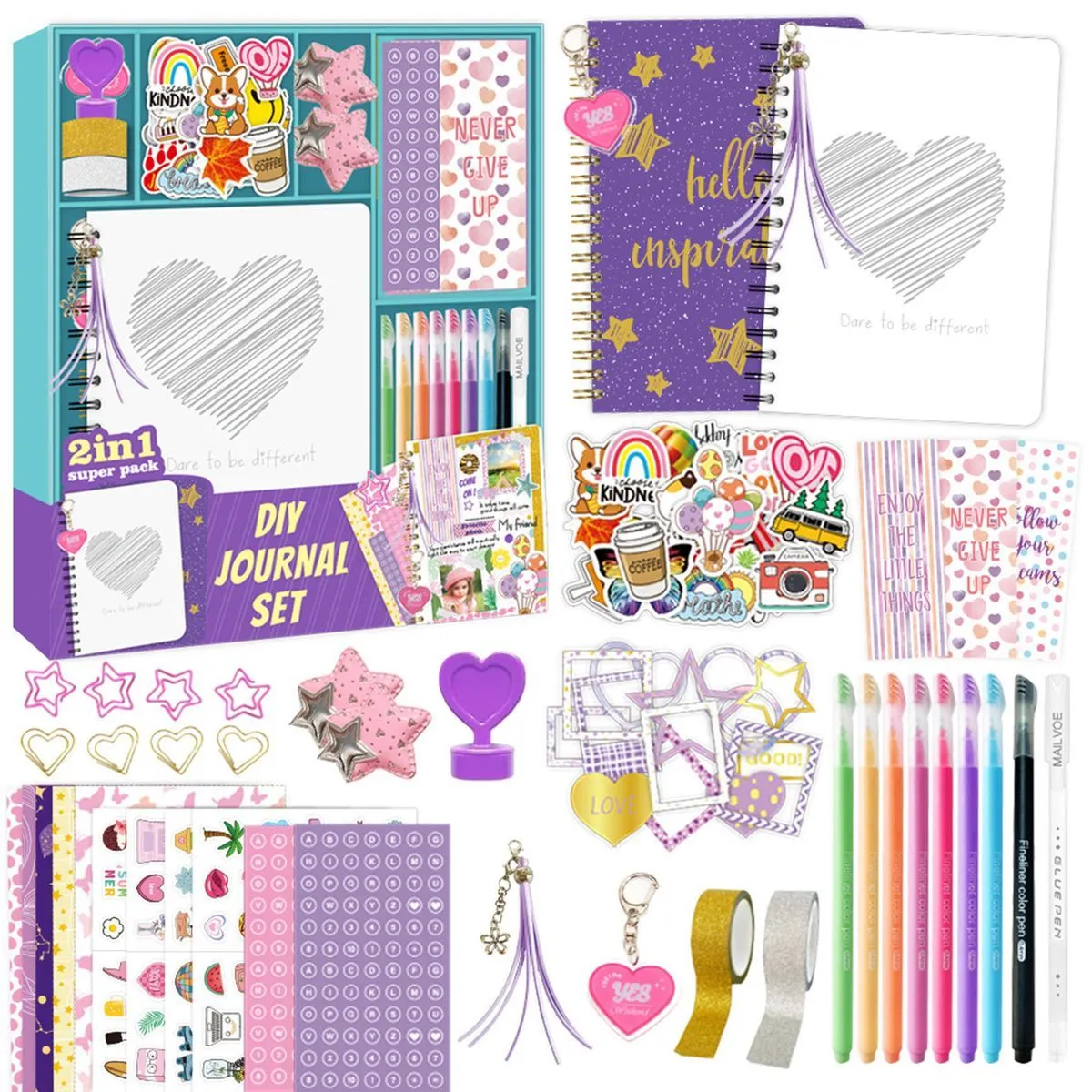 Girls Journal & Scrapbook Supplies Set DIY Diary Kit, Perfect Birthday Gift