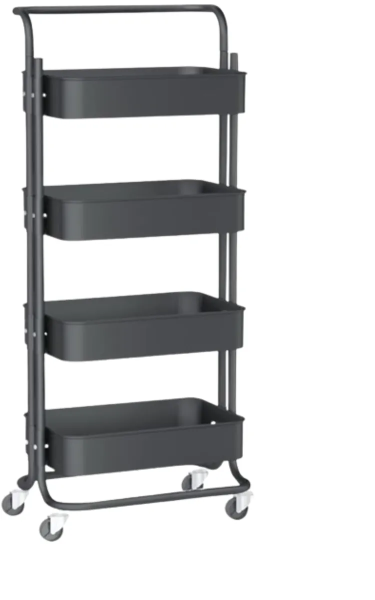 Trolley Storage Cart Tall Rolling Cart with wheel Cart Organizer - Black