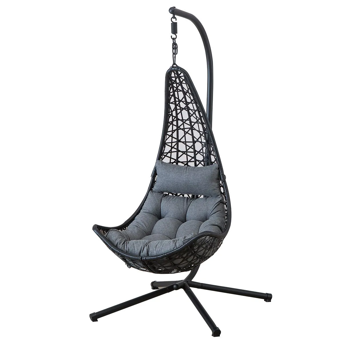 Hanging Chair Swing Chair Hammock Patio Wicker Egg Chair with Cushion - Grey