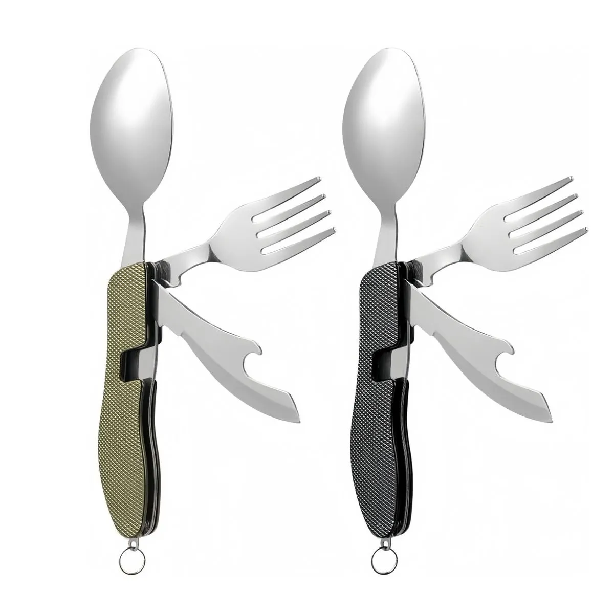 Hexchasty 2Pieces Detachable Camping Utensils, Foldable Fork & Spoon Set