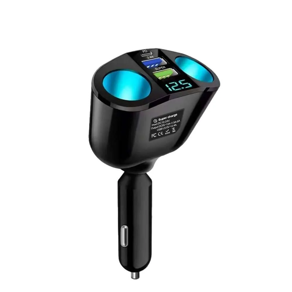 2.4A Dual USB+PD 360 Rotating Car Charger LED Display