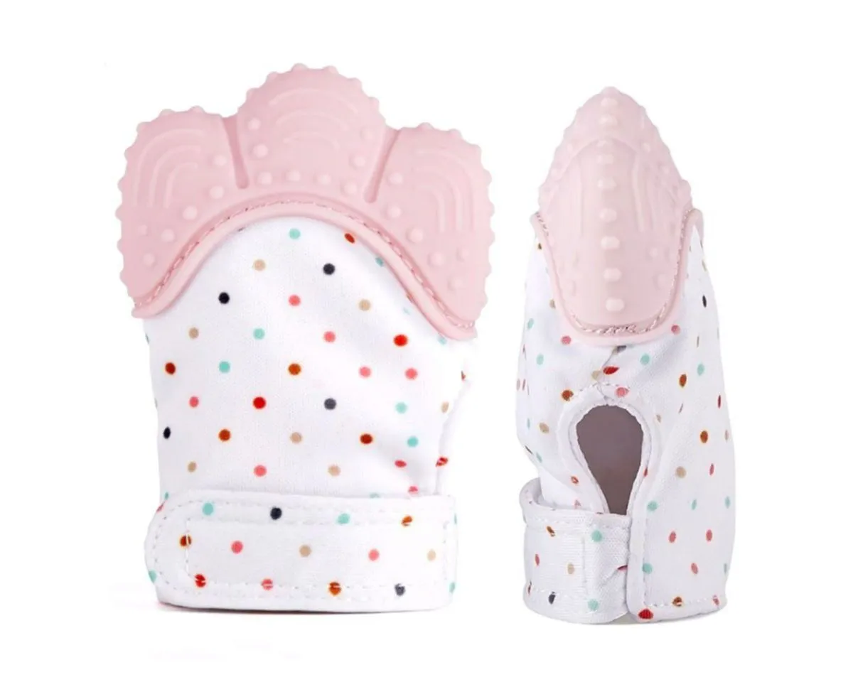 Baby Teething Mitten Glove - Blue - Pink