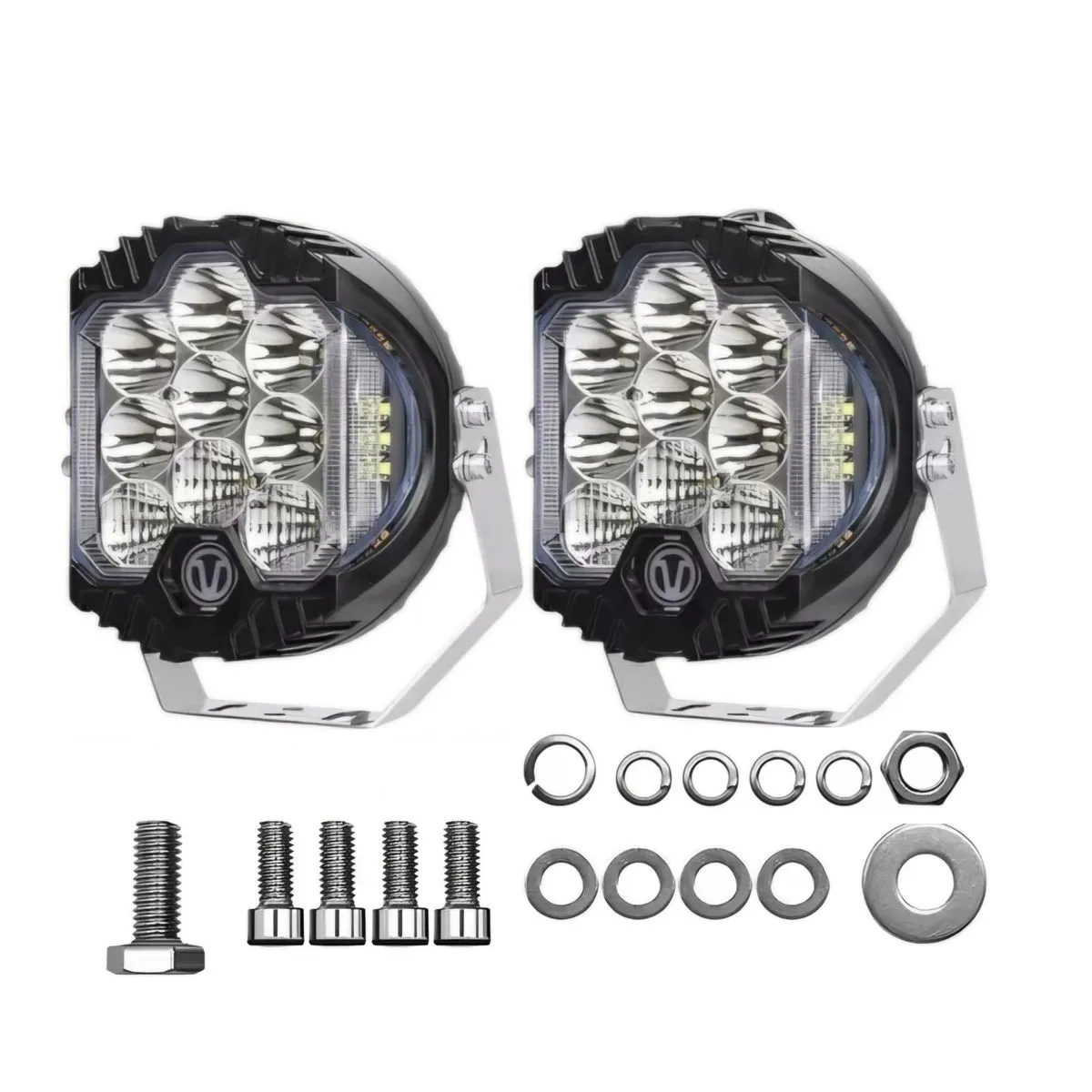 2 Piece 5 Inch Led Offroad 4x4 & SUV Spot Lights With Brackets & Bolt Kit - White, Black