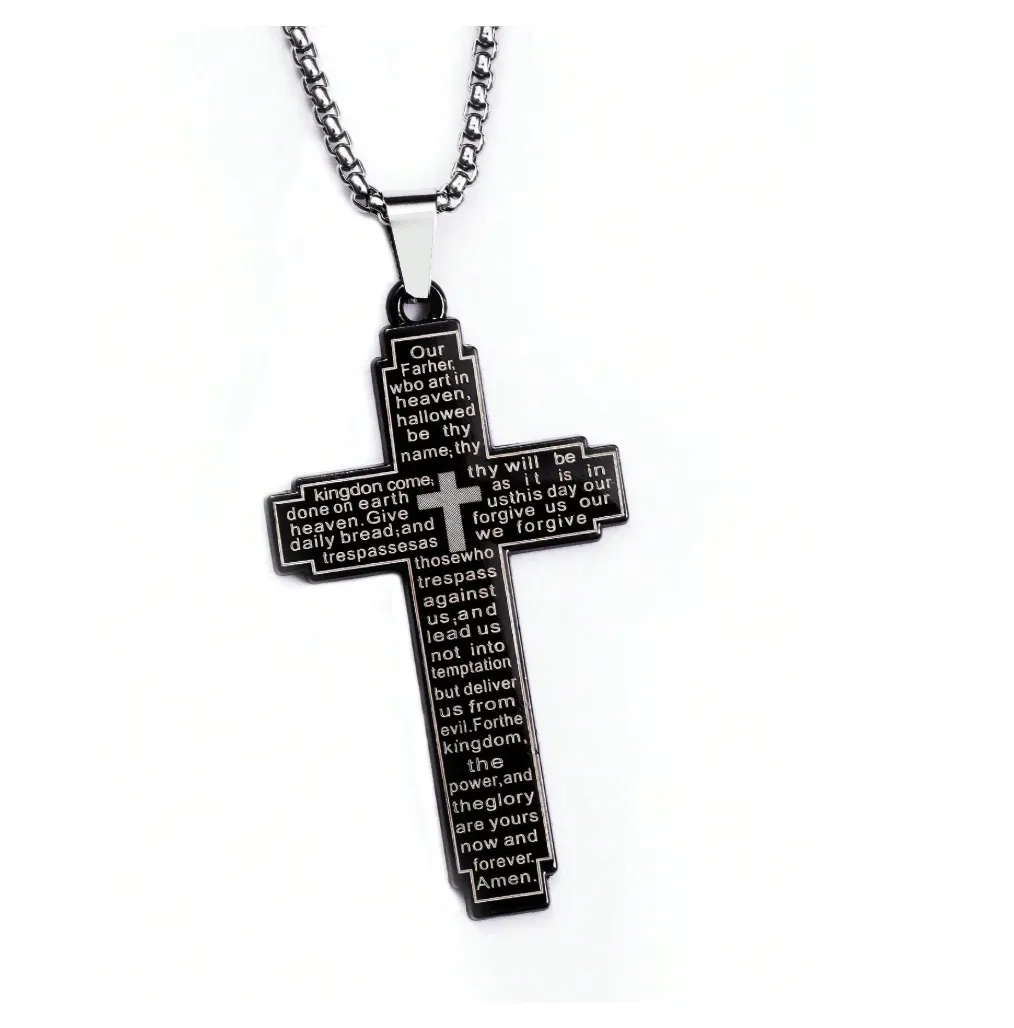 Stainless Steel Cross Pendant With Engraved Bible Verse,