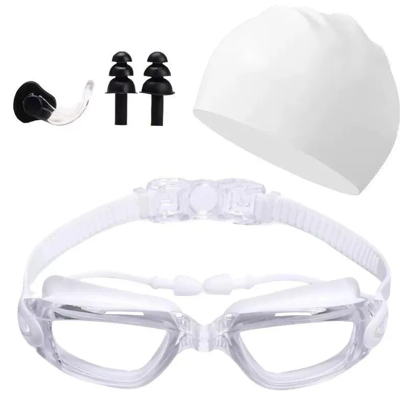 High-Def Anti-Fog Swim Goggles & Cap Set-(Transparent)