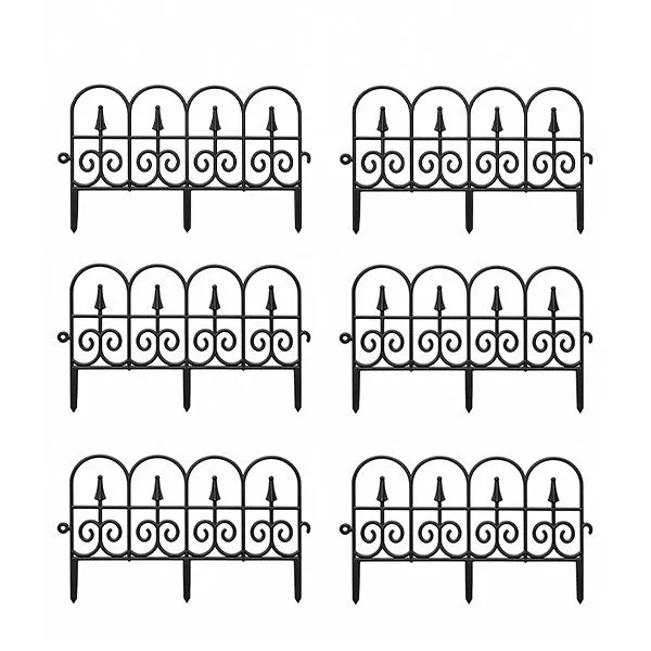 Garden PVC Fence Panels, Small Flower Bed Edging Set of 6 - Black