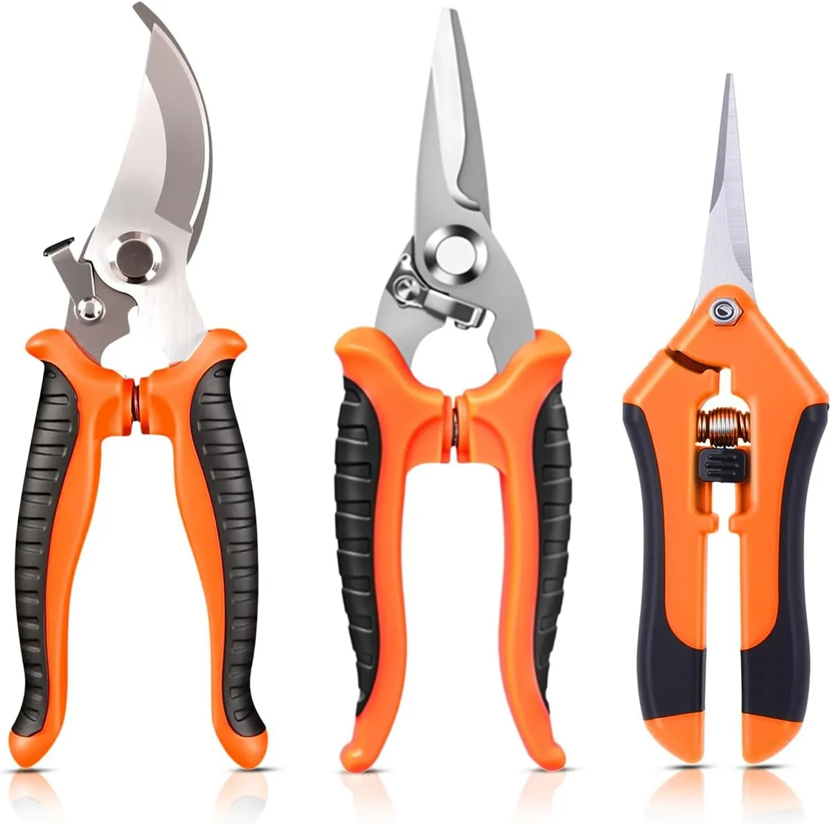 Professional Garden Pruning Shears Set with Safety Lock 3-piece - Orange