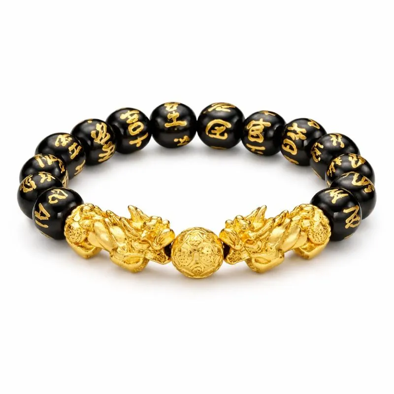 Pixiu Beaded Bracelet with Gold-Tone Alloy Charm, Unisex Fashion Gift