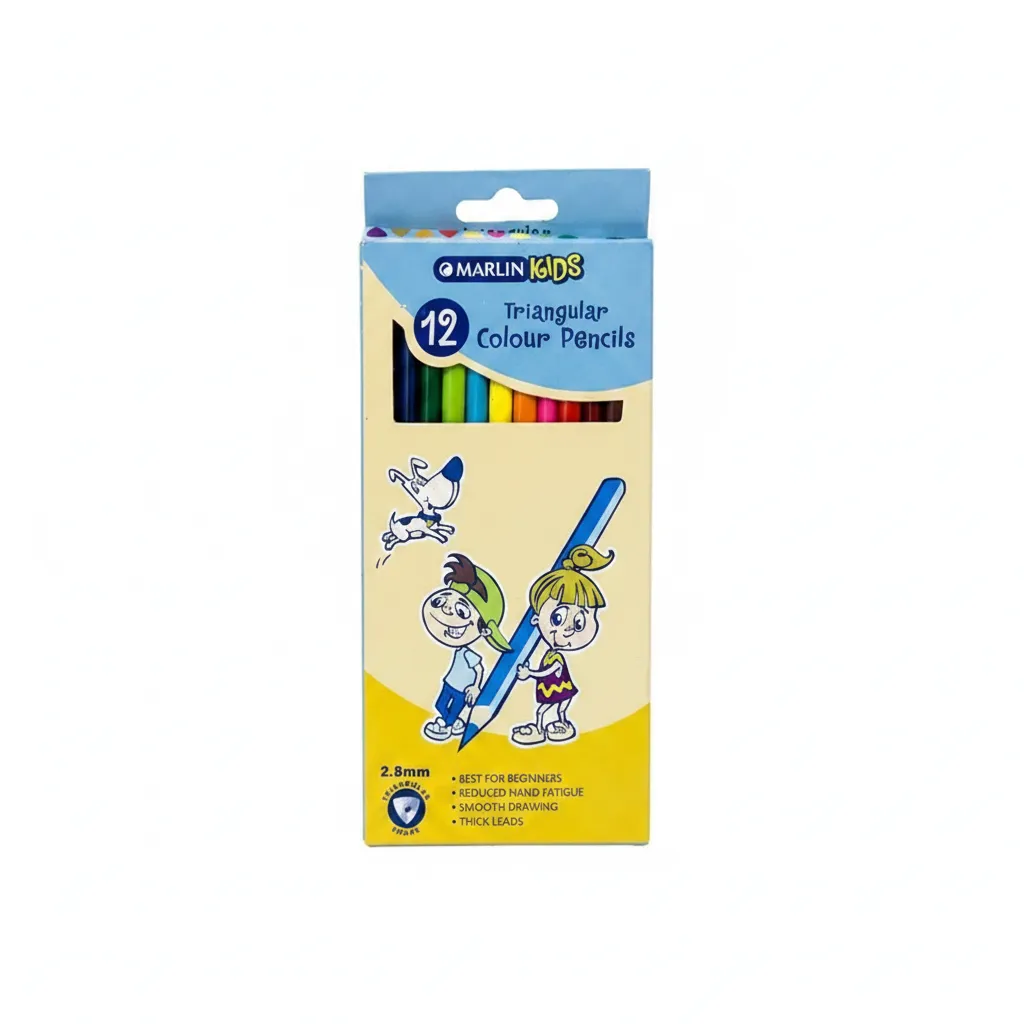 Marlin Kids Triangular Colour Pencils 12 Piece - Eco-Friendly & Vibrant