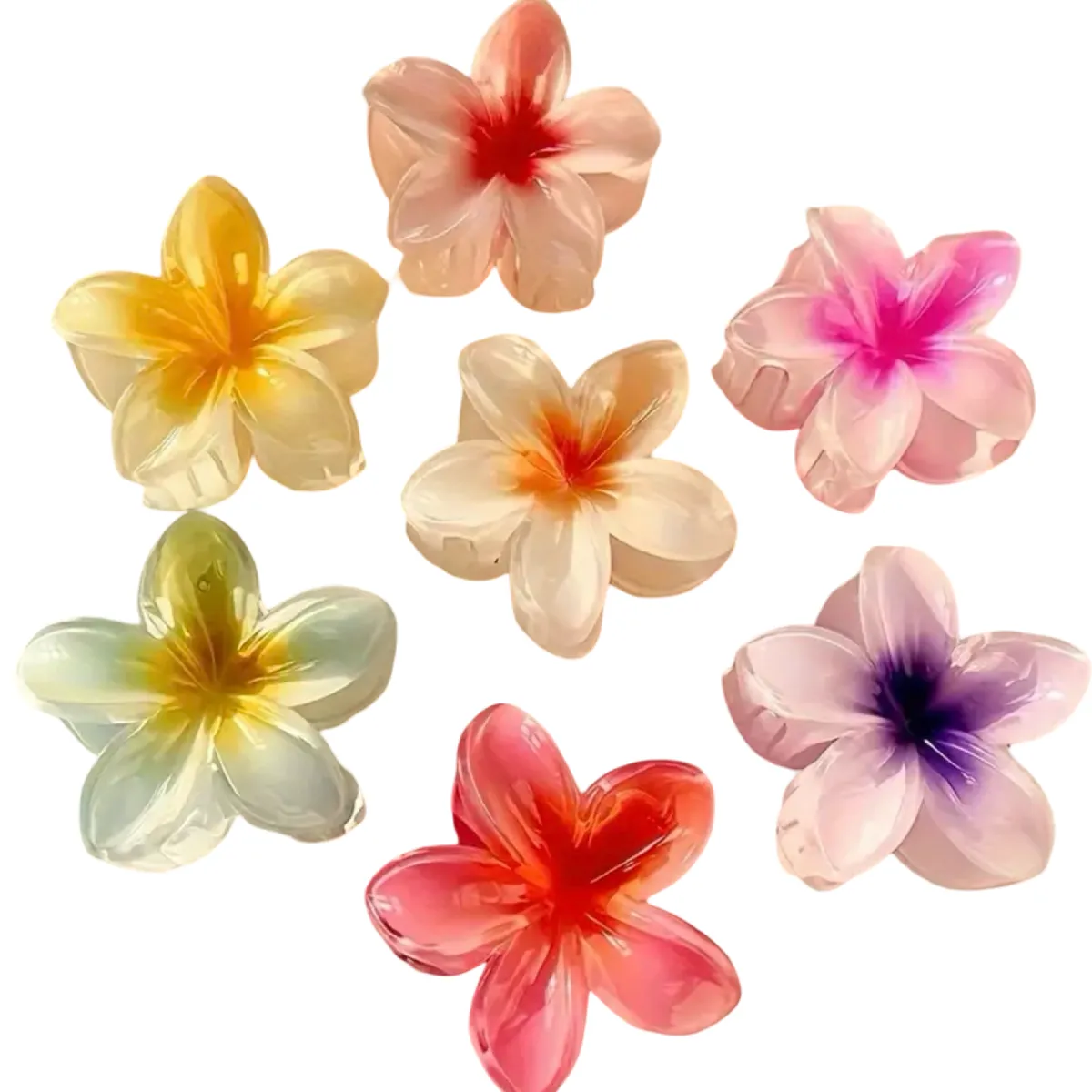 Colorful Gradient Flower Hair Clips 6 Piece