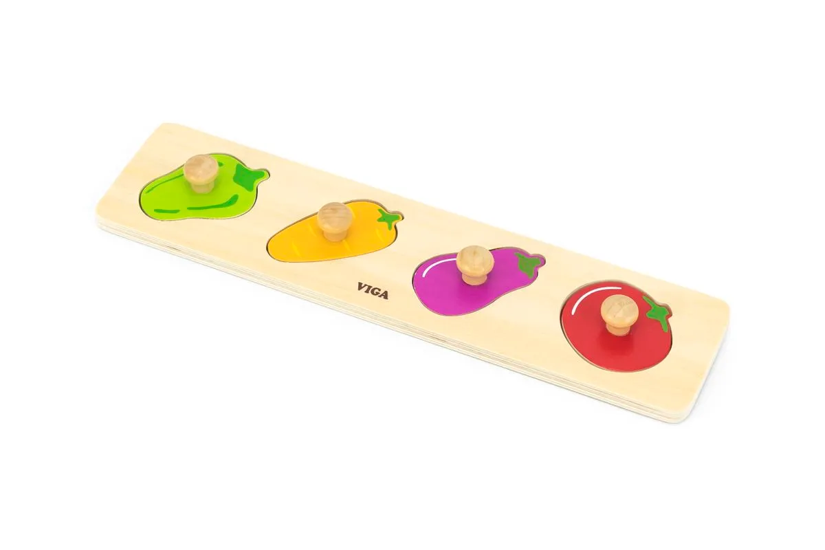 VIGA Wooden Knob 4 Piece Puzzle - Vegetables
