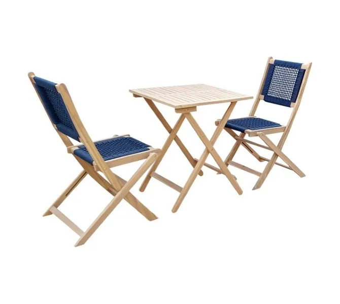 Papua Wooden Bistro Set - 2-Seater with Rope Chairs - 3-Piece Set