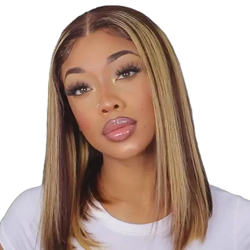 Deer 14In Full Frontal Piano Wig-13x4 Lace Front Glueless Straight Bob Wig