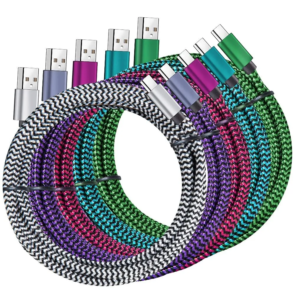5 Pack USB Type c Cable 2m Nylon Braided USB C Cables Fast Charging Charger