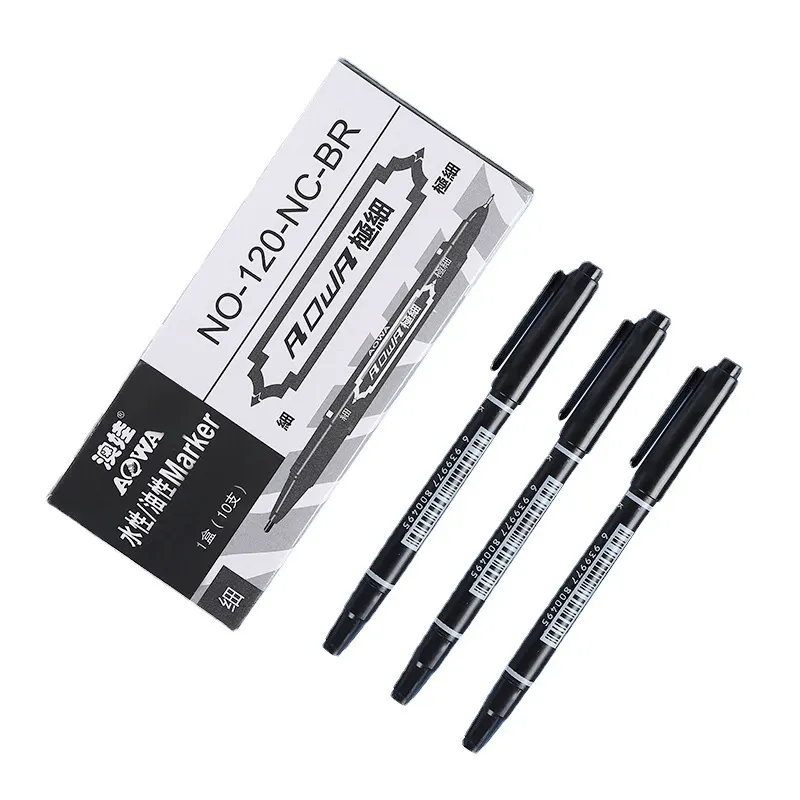 Black Dual Headed Oily Quick Drying Marker Pen -10 Pieces Set