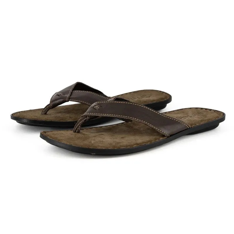 Genuine Leather Flip-Flops - Dark Brown