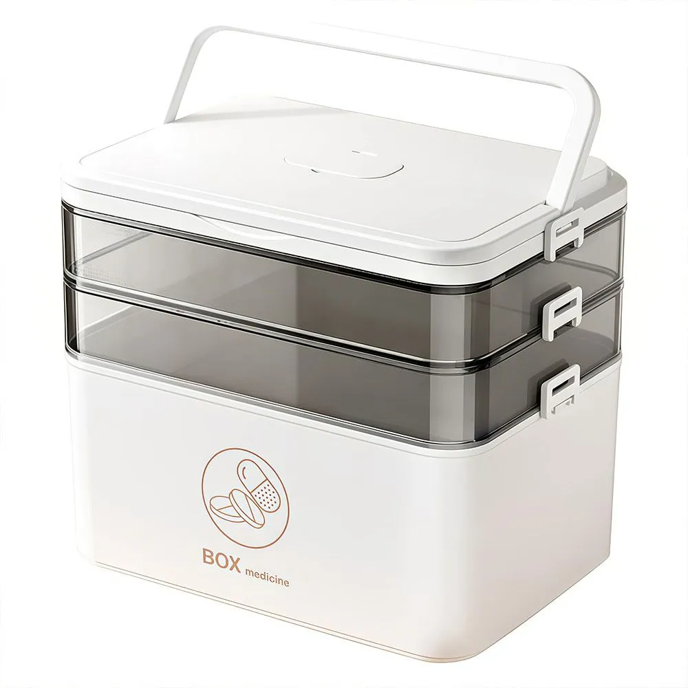 3 Layer Medicine Storage Box, Plastic First Aid Box with Handle