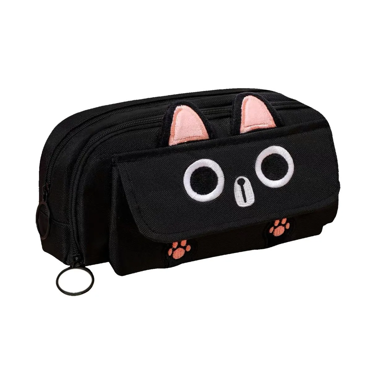 Big Capacity 3D Cat Pencil Case, Zipper Pencil Pouch for Girls Boys - Black