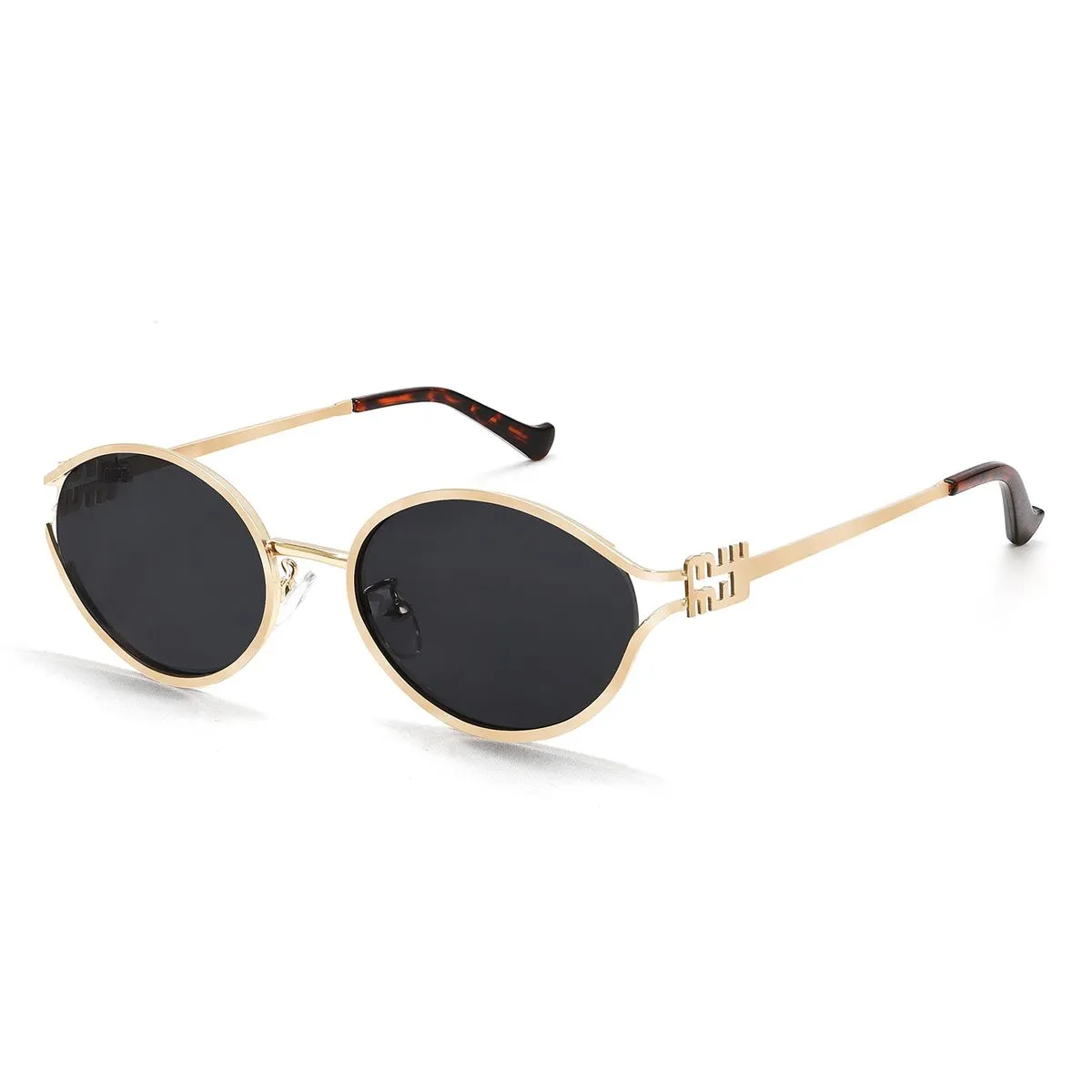 Trendy Small Round Sun Glasses, Retro Oval Sunglasses for Women Men - Black
