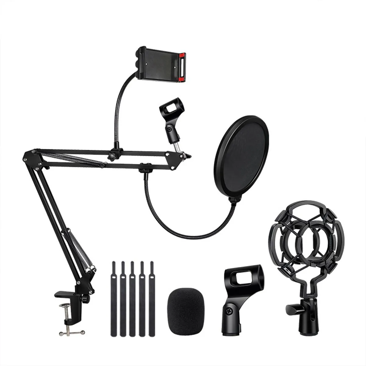 Microphone Stand Mic Boom Arm Set, With Shock Mount Pop Filter