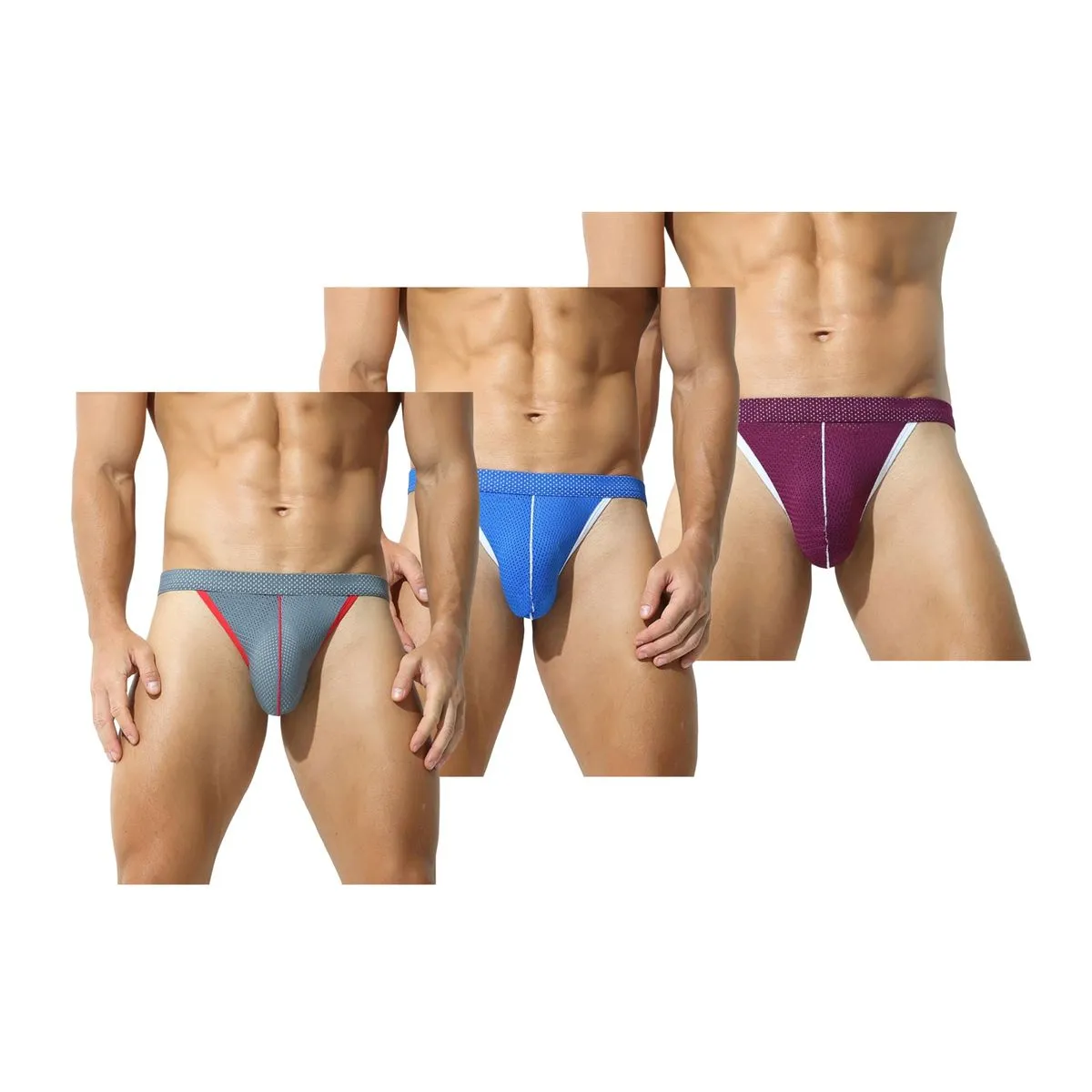 3 Piece Men's Sexy Thong T-String Underwear Hot Underpants - Grey, Purple