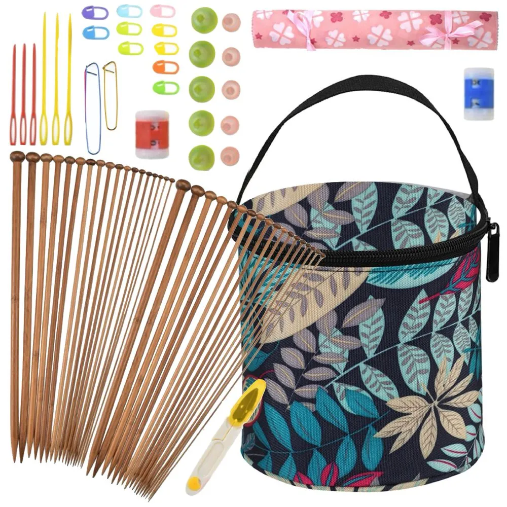 Craft Yarn Storage Bag With Jumbo 68pcs Knitting Sewing Crochet Accessories - Blue, Green