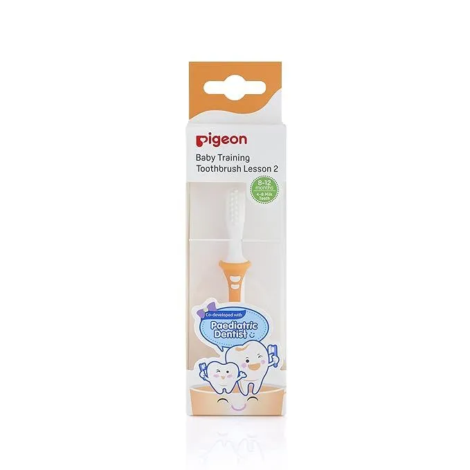 Pigeon Elastomer Bristles Toddler Training Toothbrush Lesson 2 8-12m Orange