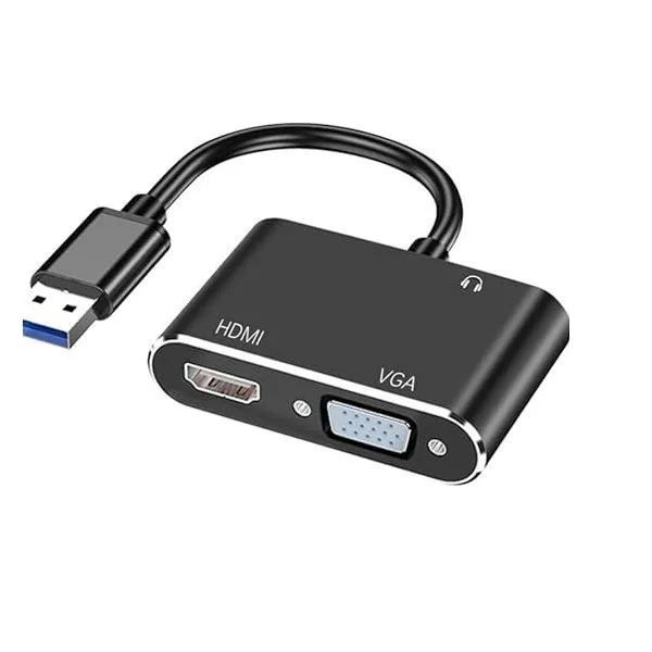 Black H134 USB 3.0 to HDMI + VGA Adapter