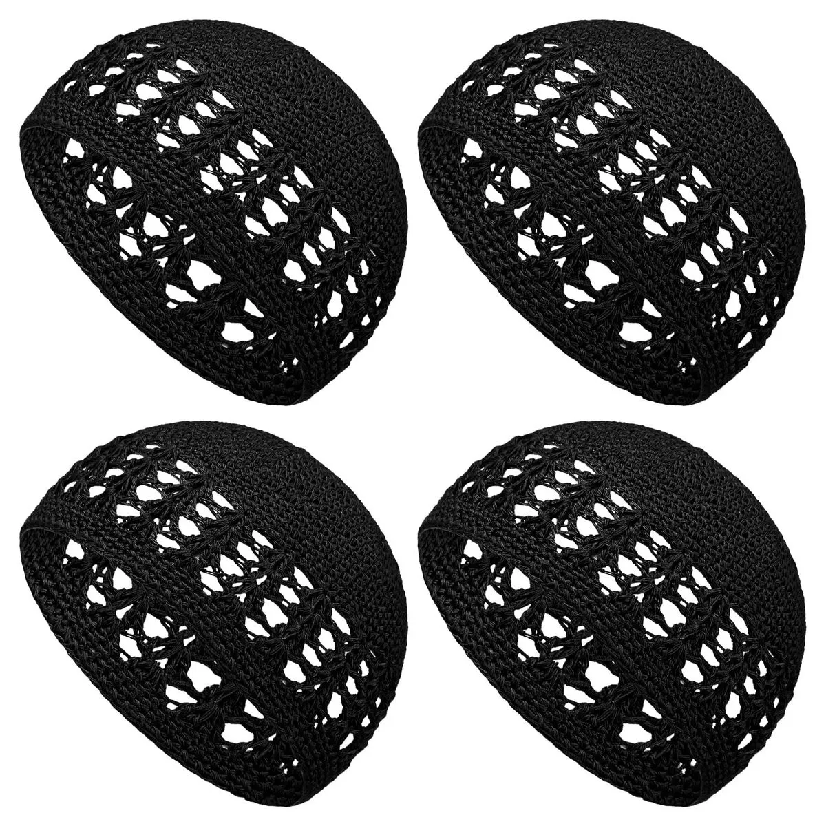 4 Pack Traditional African Kufi Cap Soft Crochet Beanie For Men Women - Black
