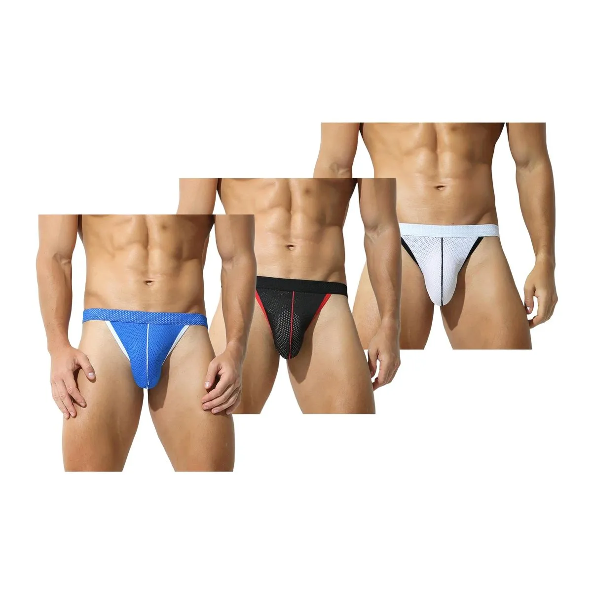 3 Piece Men's Sexy Thong T-String Underwear Hot Underpants - Black, White