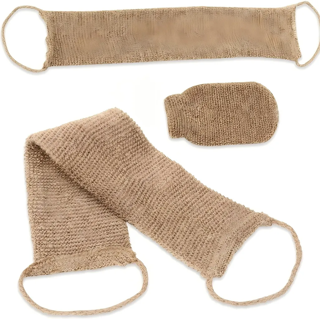 2 Jute Back Scrubbers And Jute Exfoliating Gloves