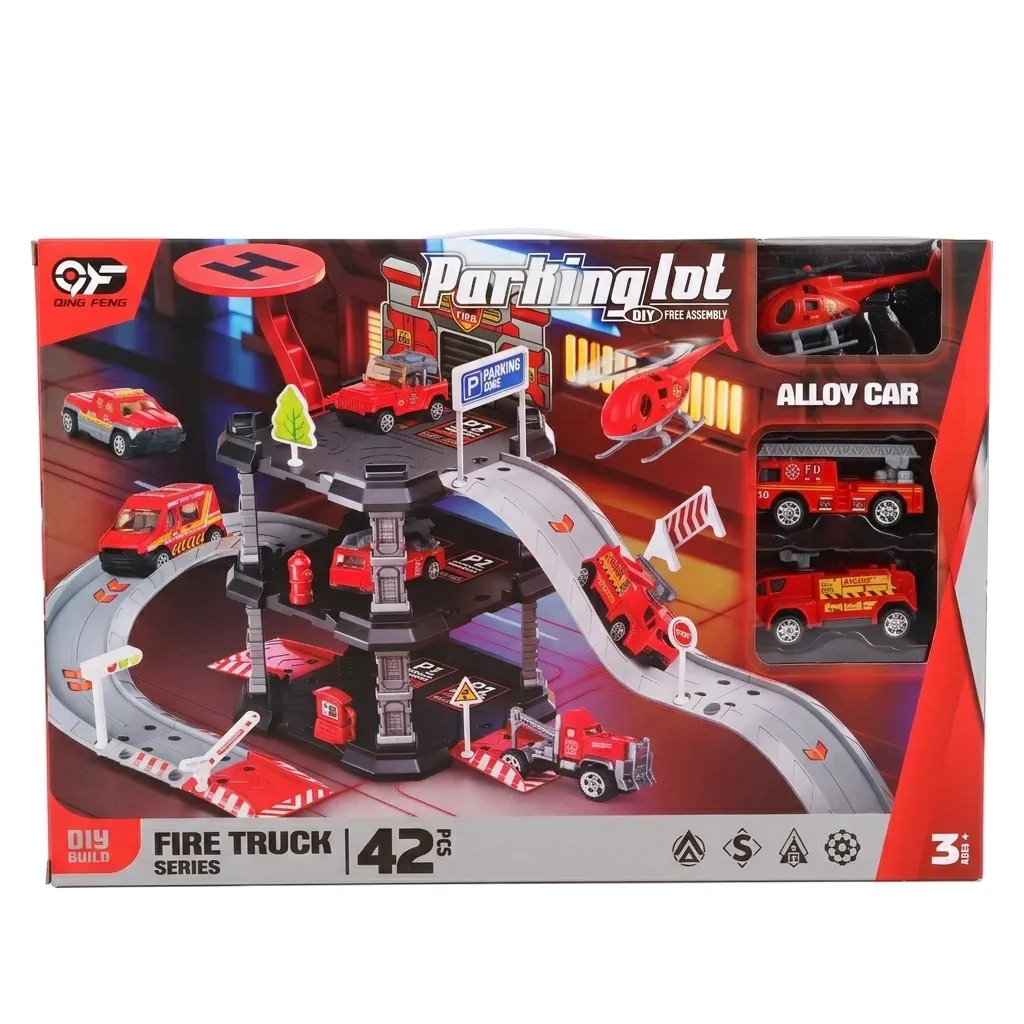42-Piece DIY Fire Truck Parking Lot & Track Play Set