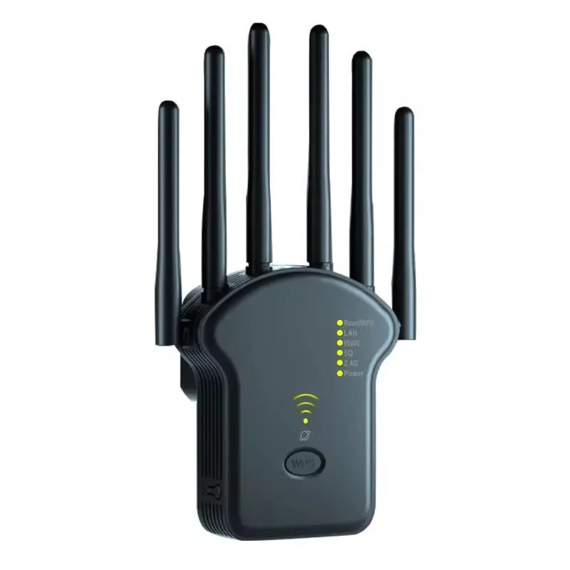 1200Mbps - 6 Antenna WiFi Repeater - 2.4GHz/5GHz Dual Band WiFi Extender-GC - Black