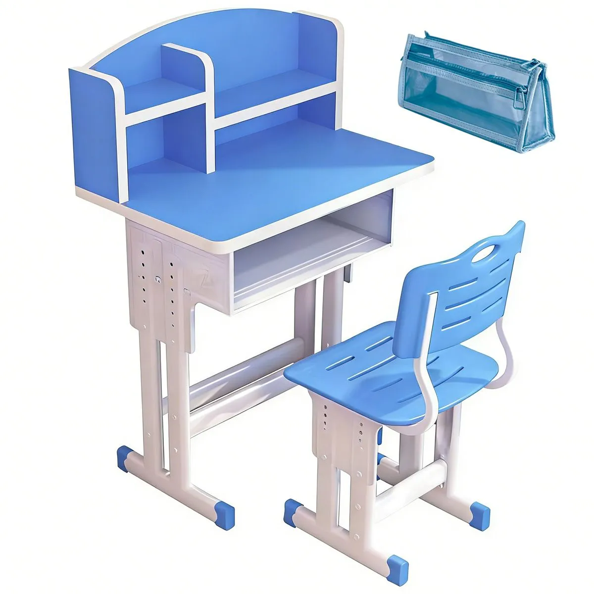 70×45 Large Desktop, Kids Adjustable Desk and Chair with Pencil Case - Blue
