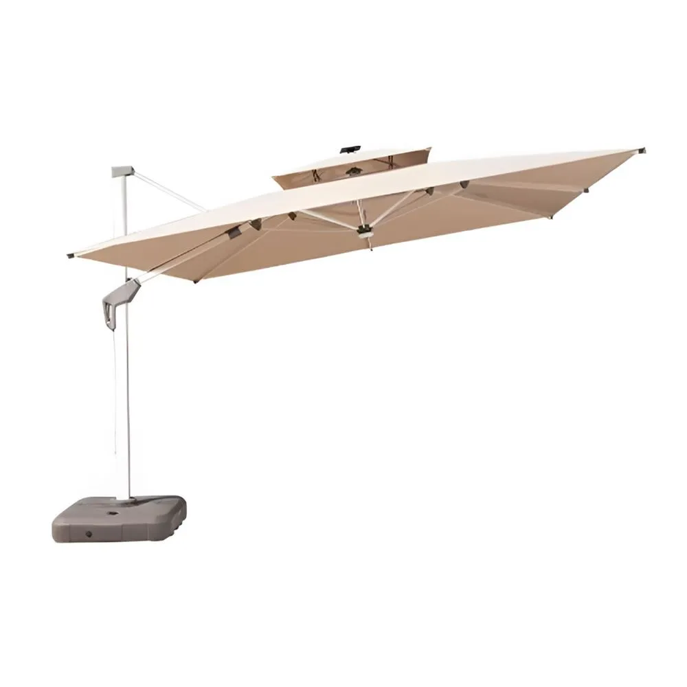 Double Canopy Square Outdoor Patio Umbrella With Solar Powered LED - Khaki