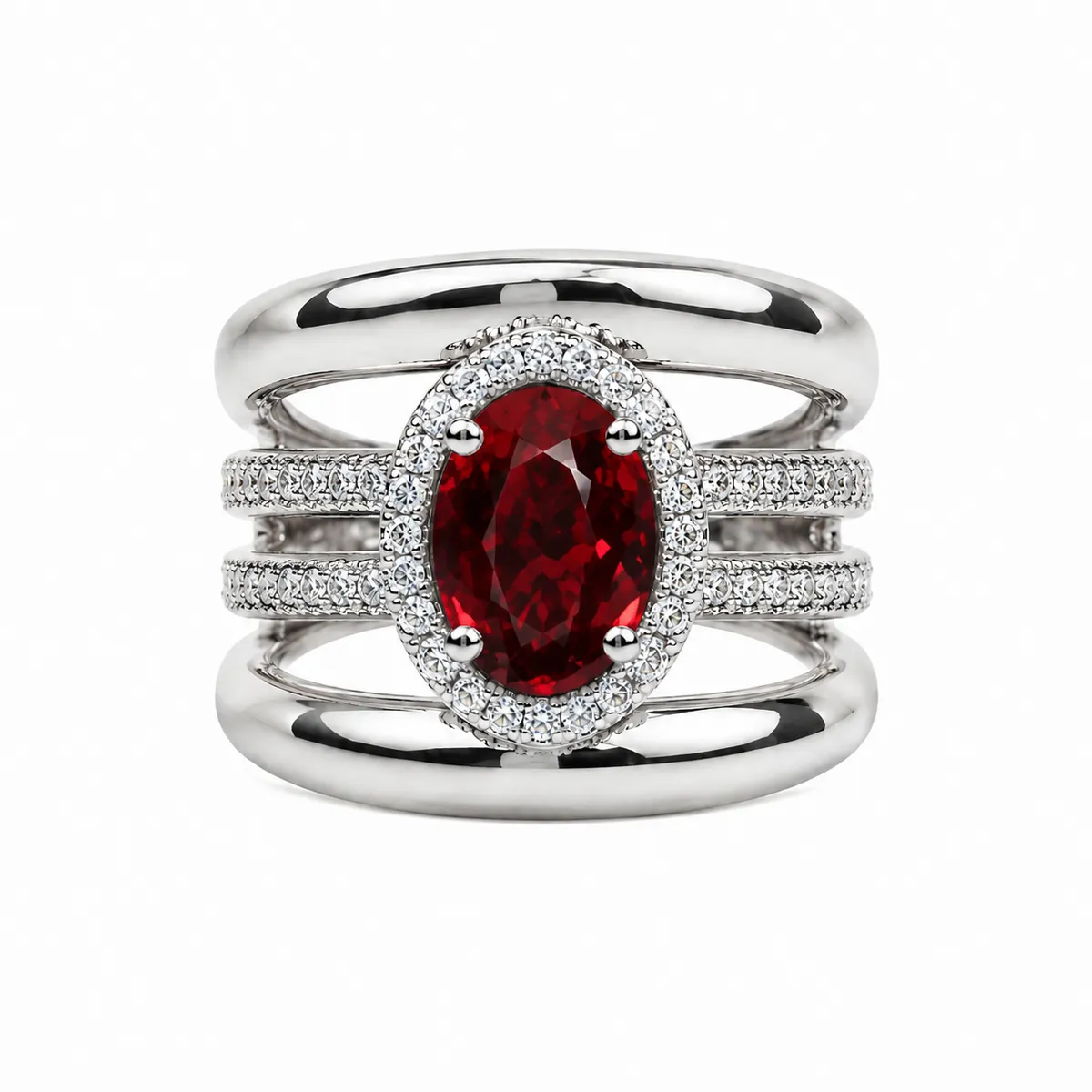 Women Red-Silver 925 Sterling Silver Statement Ring