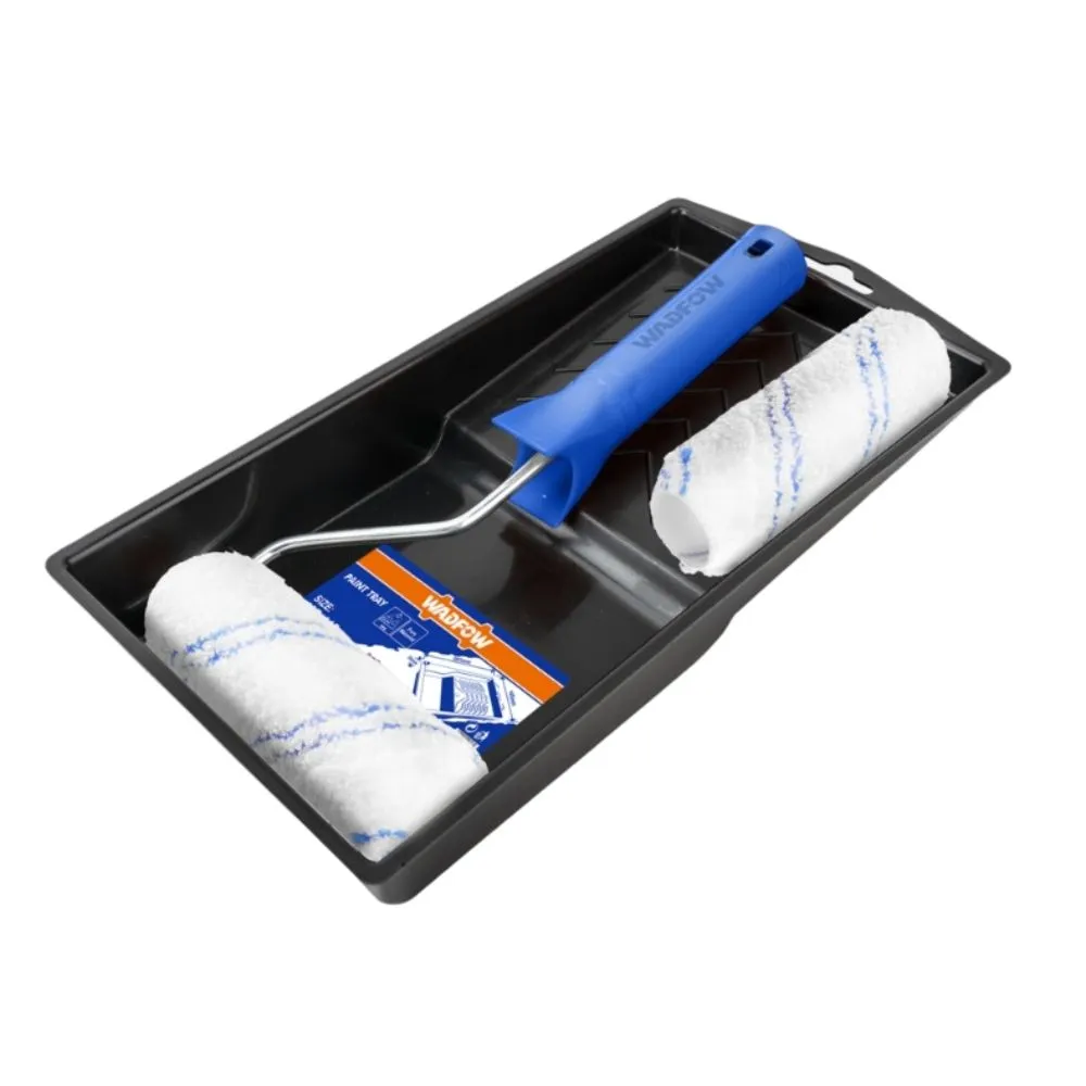 Wadfow - 4Piece Paint Roller Set (100mm) - Roller Frame + 2 Sleeves + Tray
