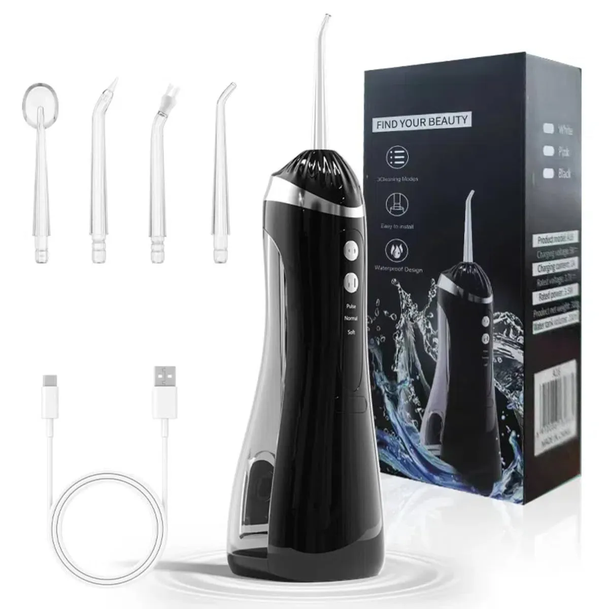 Water Flosser Rechargeable Oral Irrigator with 4 Tips Orthodontic brush