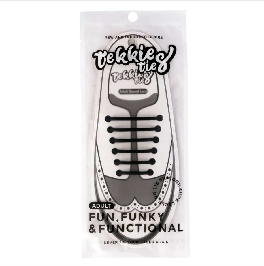 Tekkie Ties No-Tie Silicone Smart Laces for Adults - Black