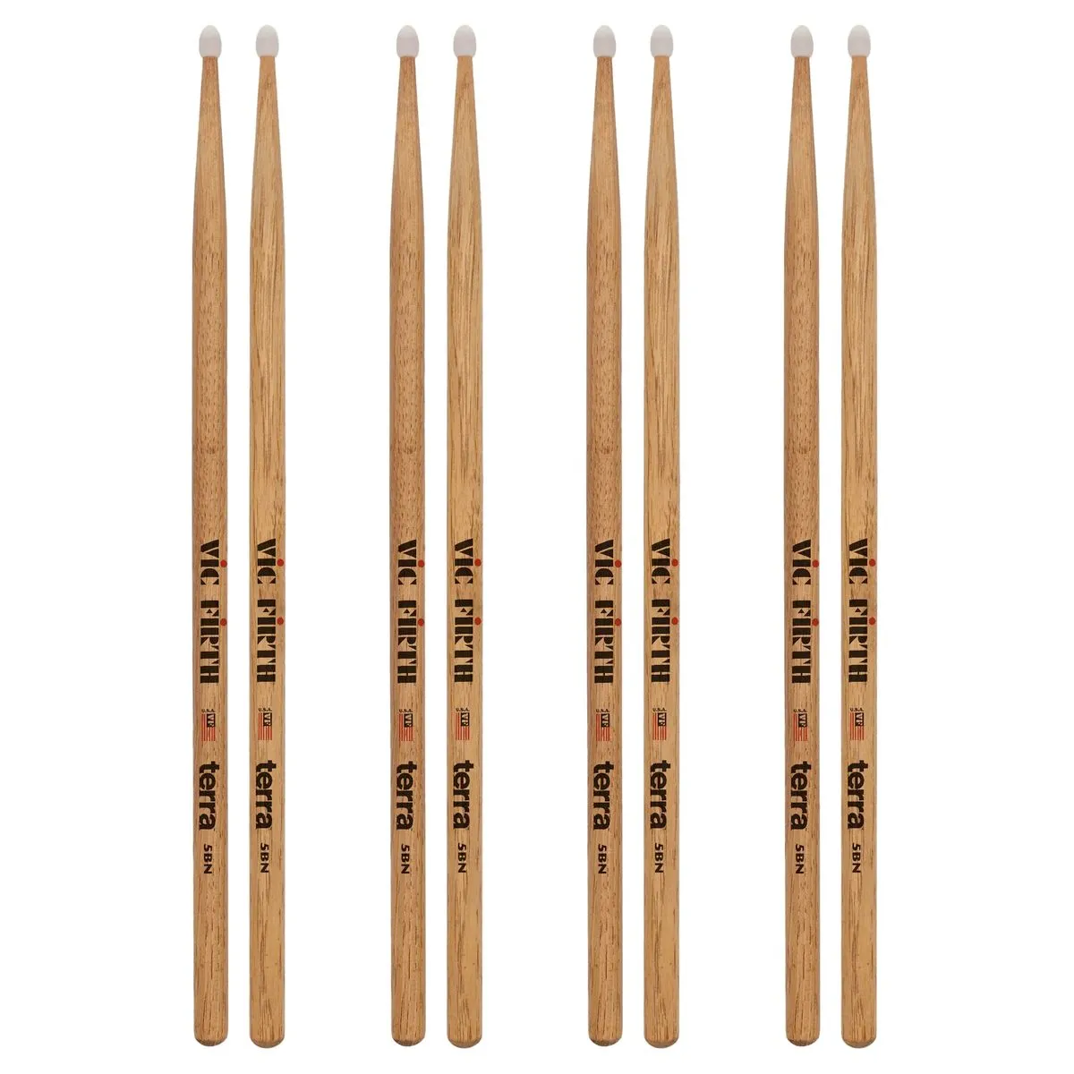 Vic Firth 5BTN Terra Series Nylon Tip Drumsticks - 4-Pair Value Pack